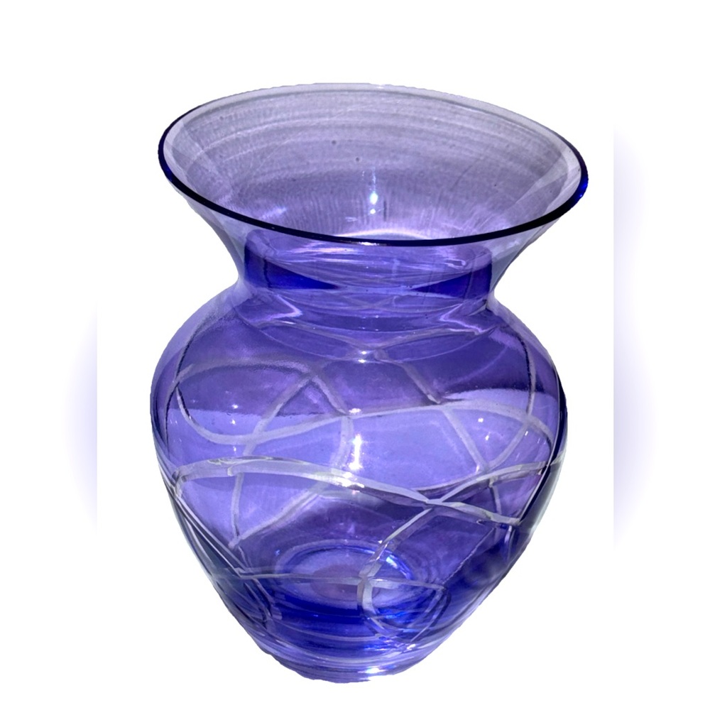 FTD Lilac Purple Etched Abstract Art Translucent Glass Flared Rim Vase 6”